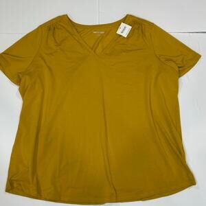 Lands End Women’s Short Sleeve Boho Gathered Shoulder Top With V- Neckline. XL